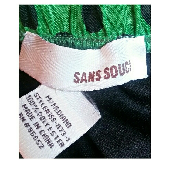 Sans Souci Pleated Green Black Dot Mini-Skirt - Picture 3 of 3